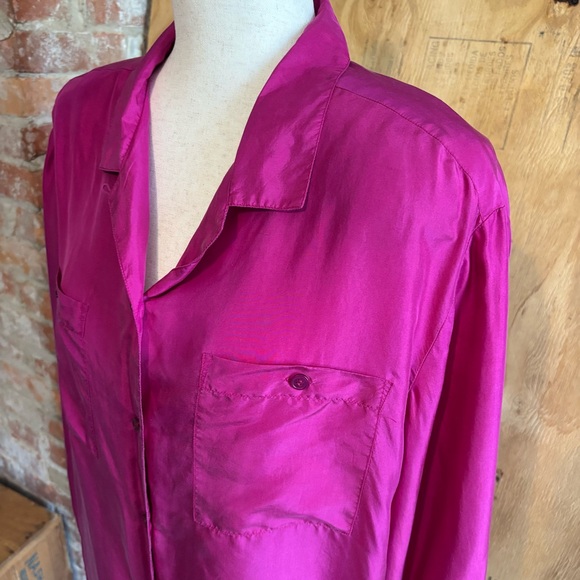 Vintage Sellecca 90s 100% Silk Long Sleeve Fuchsia Pink Blouse Sz 10 - Picture 2 of 5